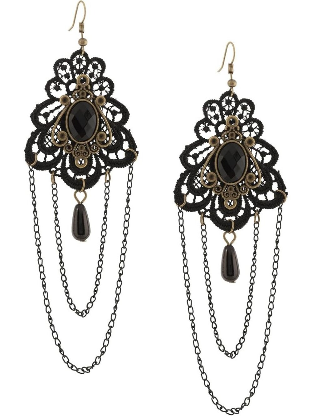 Women's Black Floral Lace Teardrop Statement Vintage Halloween Earrings Jewelry